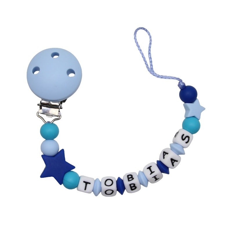 Nuggikette Silikon mit Name Sterne scubablau:pastellblau