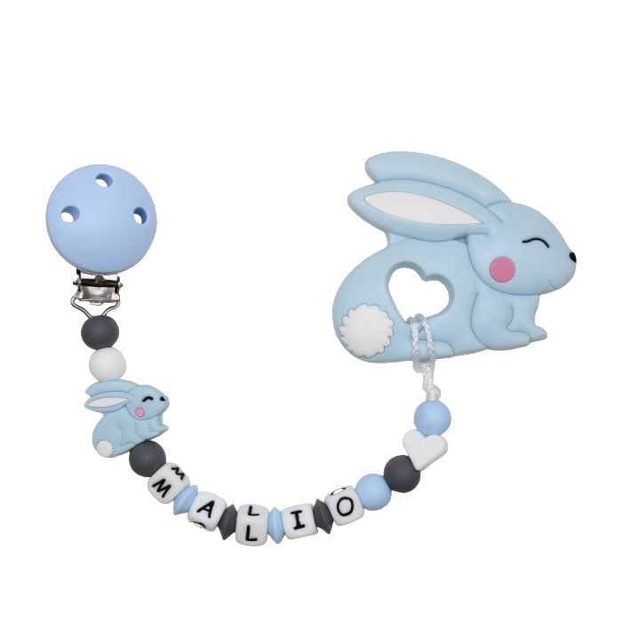 Nuggikette Silicone avec nom et remorque Blue pastel