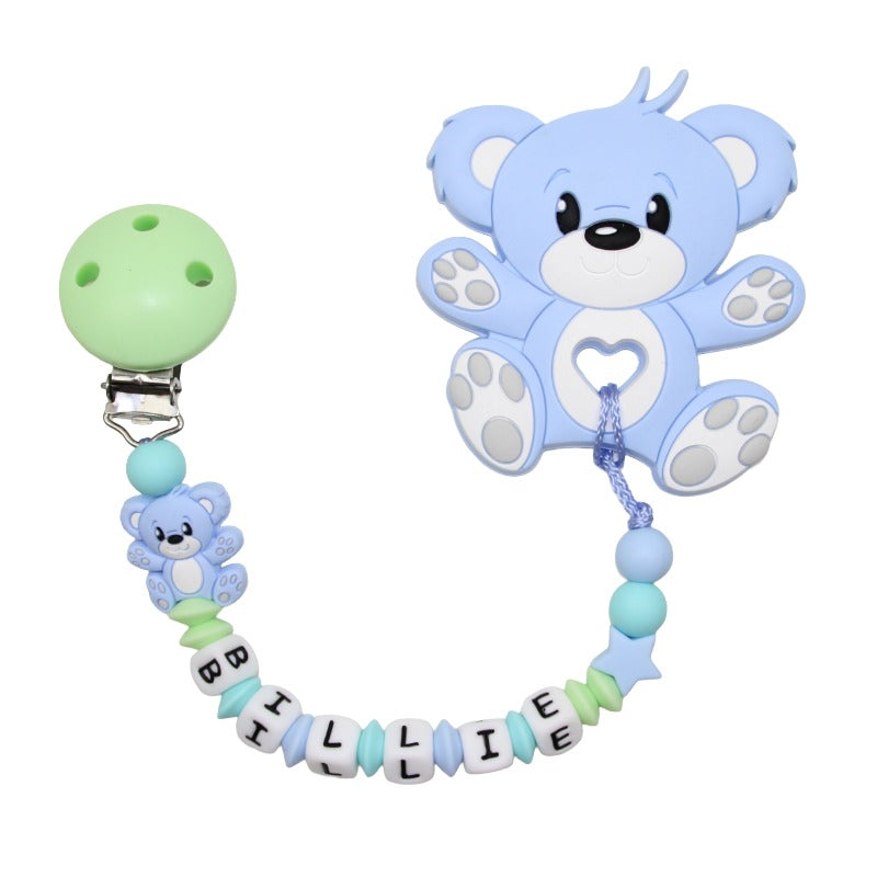 Nuggikette Silikon mit Name und Anhänger Teddy blau