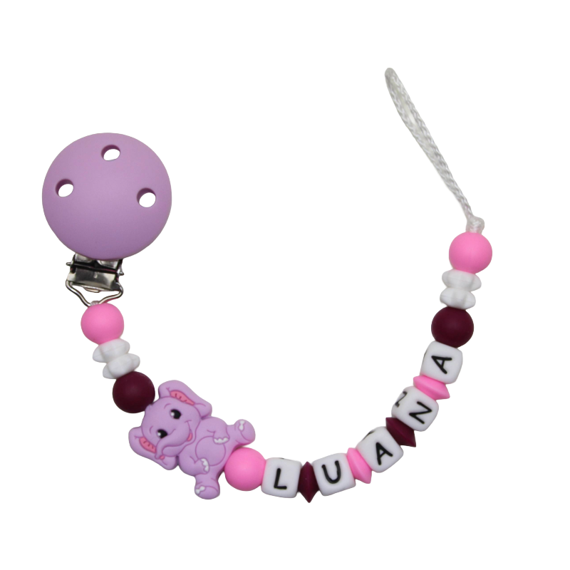Nuggikette Silikon mit Name Elefant flieder:pink