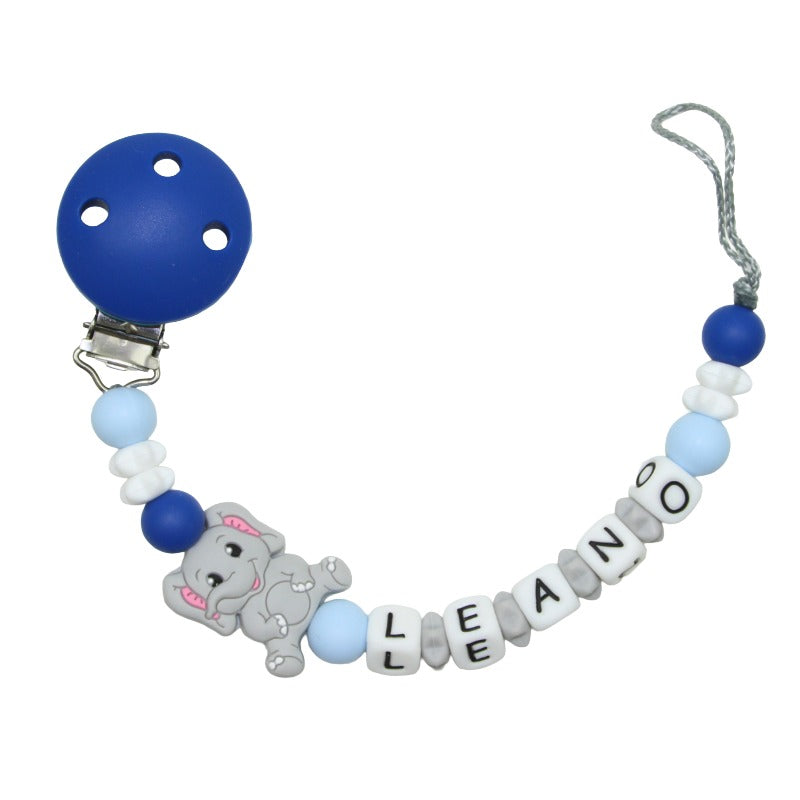 Nuggikette Silikon mit Name Elefant royalblau:grau