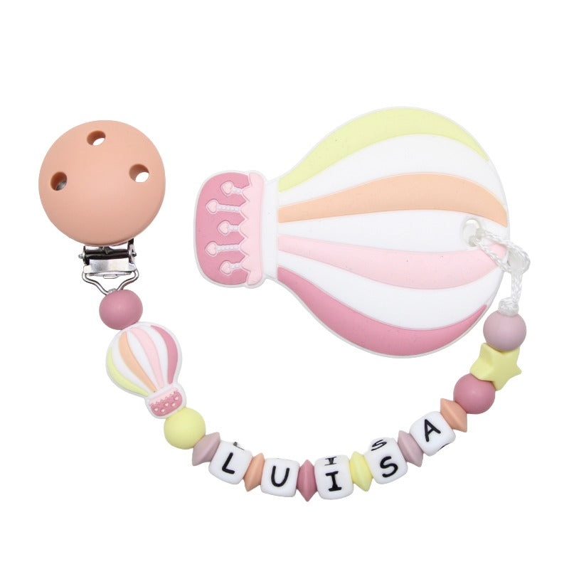 Silicone pacifier chain with name and balloon pendant rose:peach