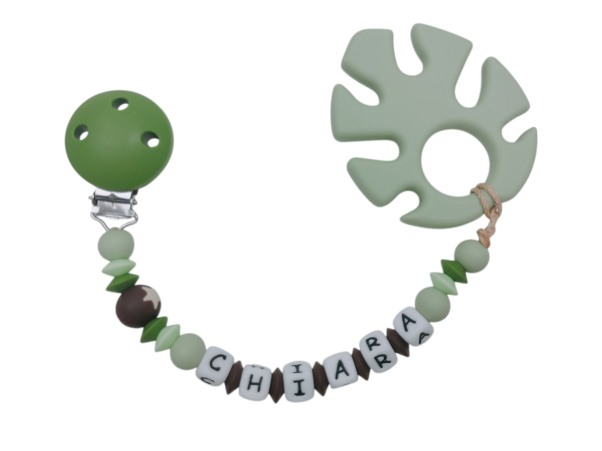 Nuggikette Silicone avec nom et feuille de remorque Green: Brown