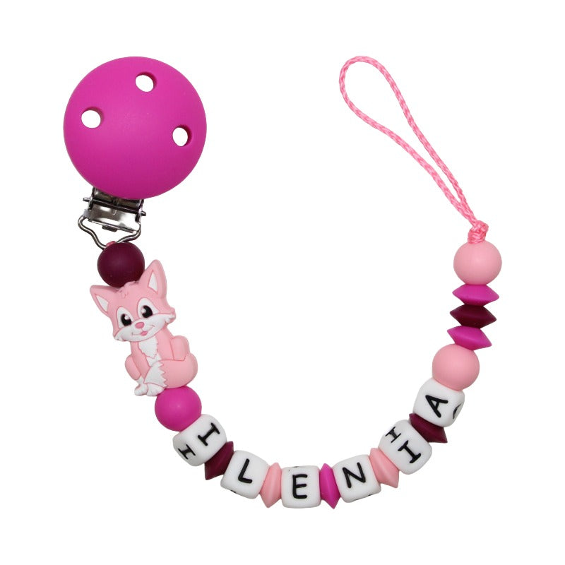 Nuggikette Silikon mit Name Fuchs dunkelpink