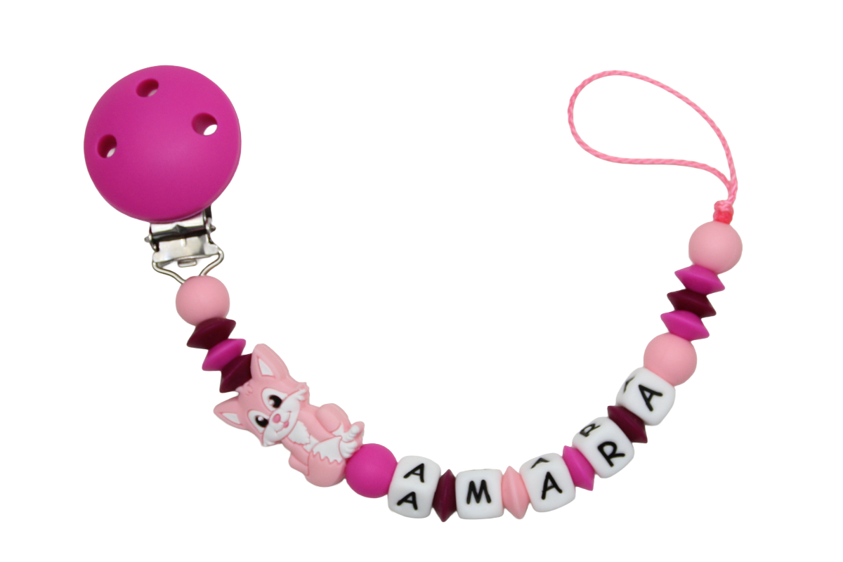 Nuggikette Silikon mit Name Fuchs dunkelpink