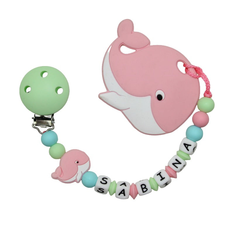 Nuggikette Silikon mit Name und Anhänger Walfisch pastellrosa