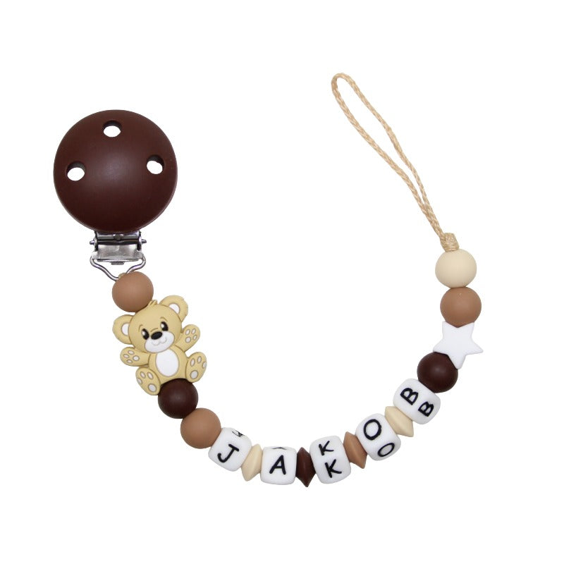 Nuggikette Silikon mit Name Teddybär beige:braun