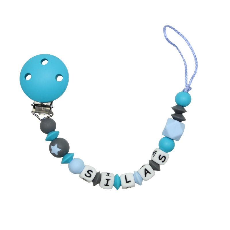 Nuggikette Silikon mit Name Hexagon scubablau:pastellblau