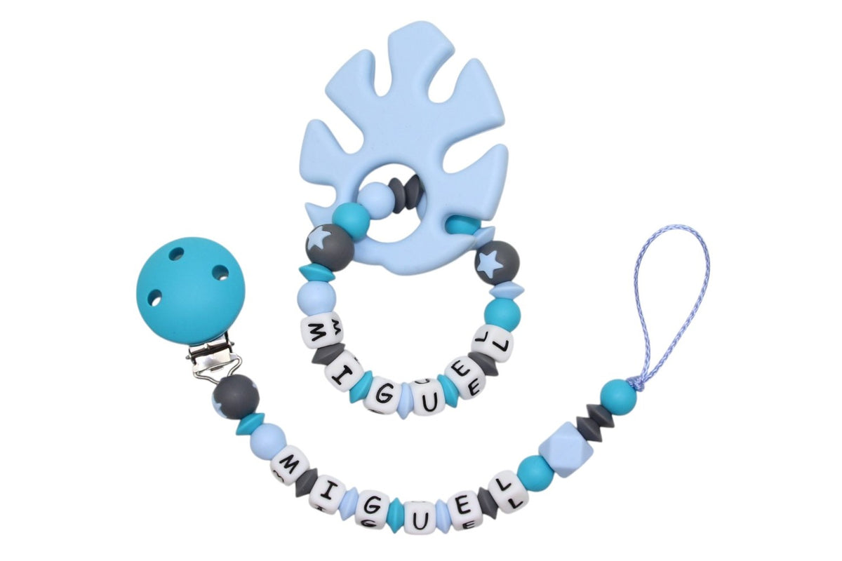 Coffret cadeau en silicium hexagone et feuilles pastel bleu