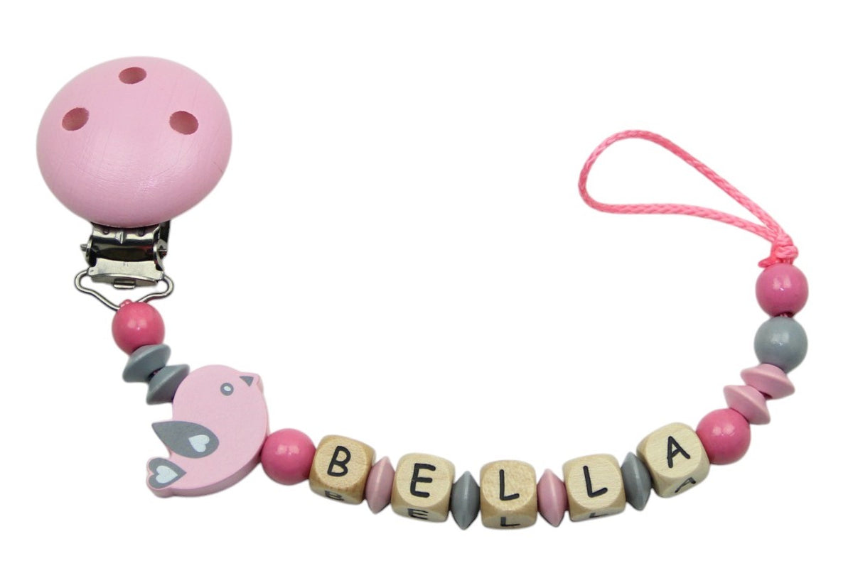 Baby pacifier chain with name Hexagon white:pink