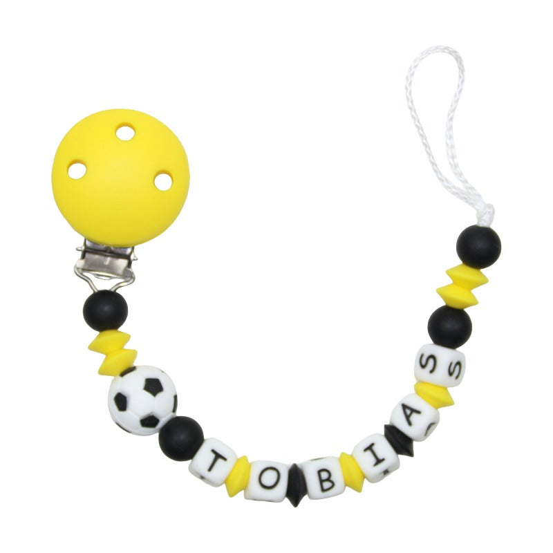 Nuggikette Silikon mit Name Fussball gelb:schwarz
