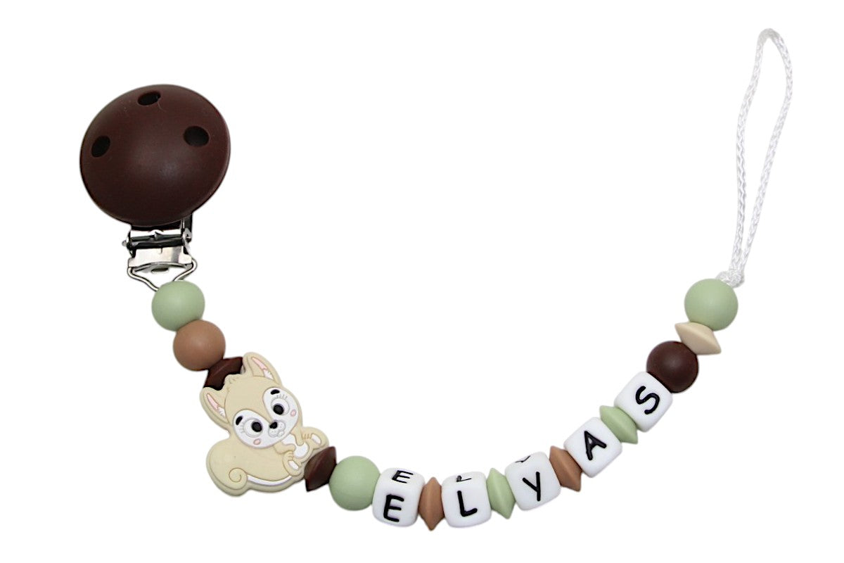 Nuggikette Silicone avec nom Squirrel Brown: Beige