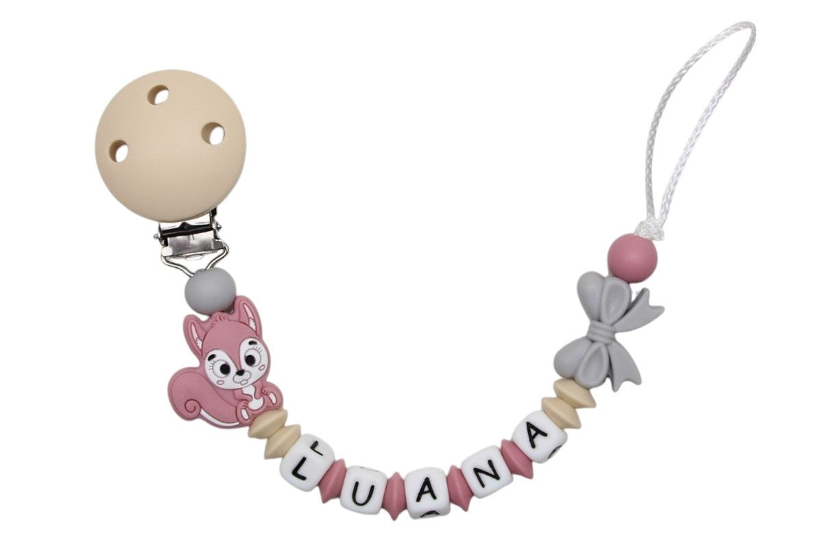 Nuggikette Silikon mit Name Eichhörnchen beige:blush