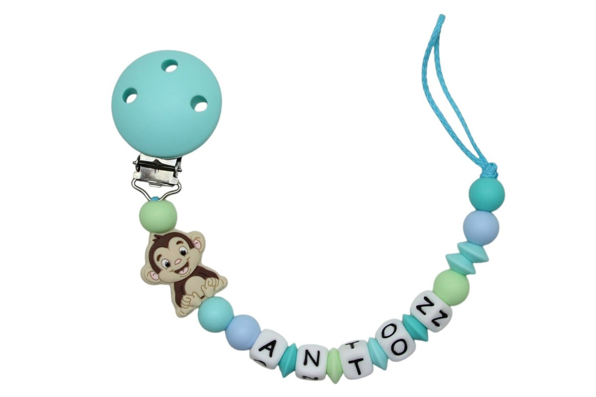 Nuggikette Silikon mit Name Affe aqua