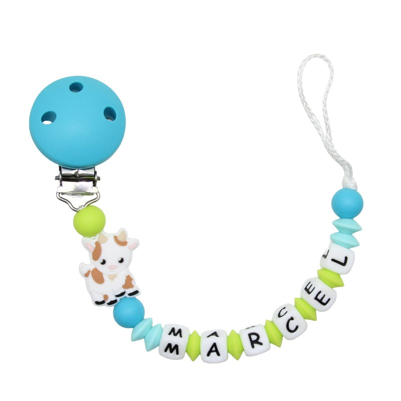 Nuggikette Silikon mit Name Ziege aqua