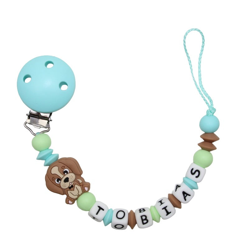 Nuggikette Silikon mit Name Hund aqua:camel