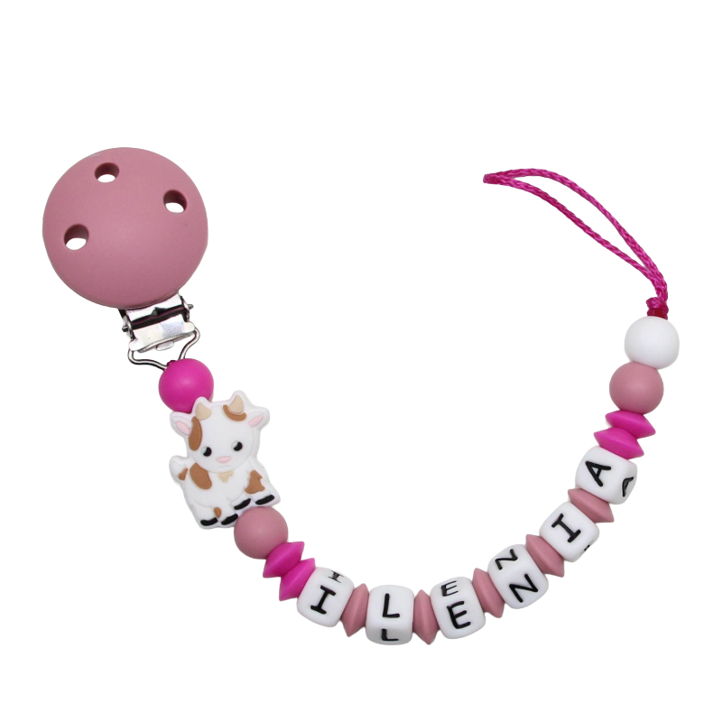 Nuggikette Silikon mit Name Ziege dunkelpink:blush
