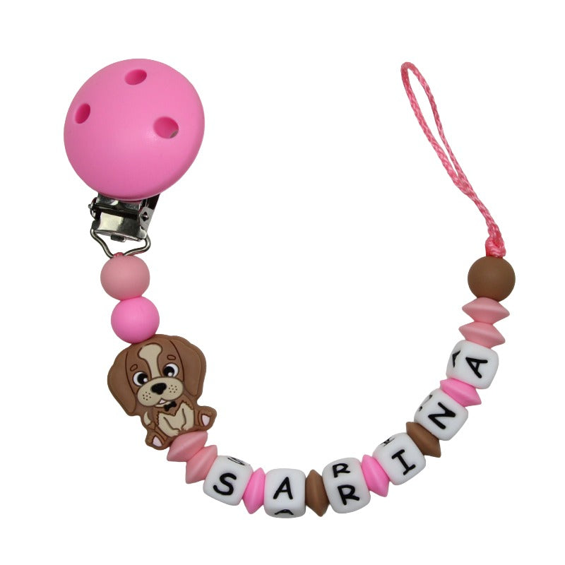 Nuggikette Silikon mit Name Hund pink:camel