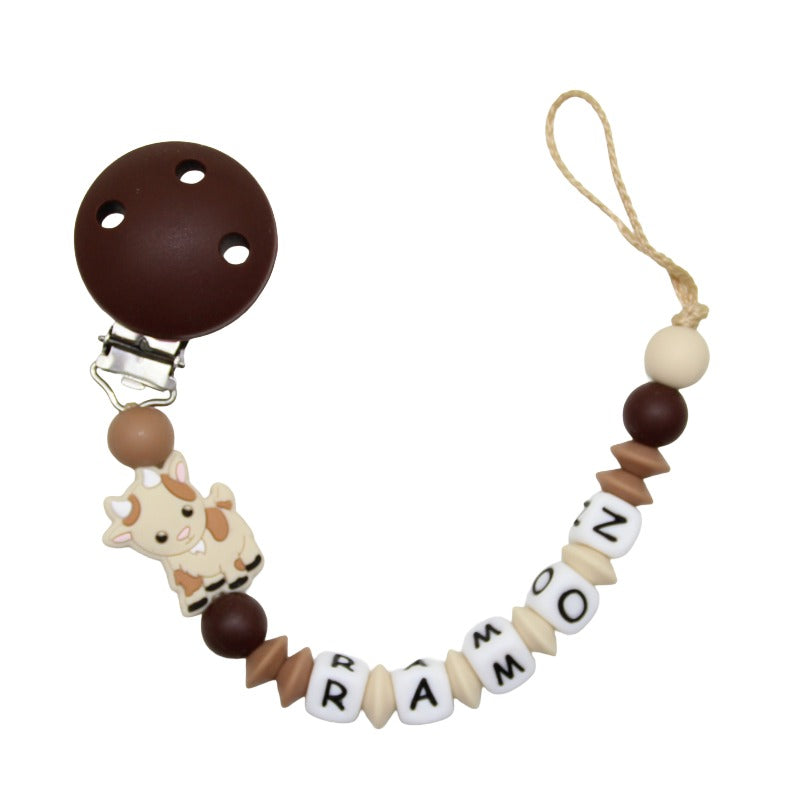 Nuggikette Silikon mit Name Ziege braun:camel