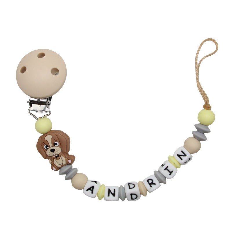 Nuggikette Silikon mit Name Hund beige:pastellgelb