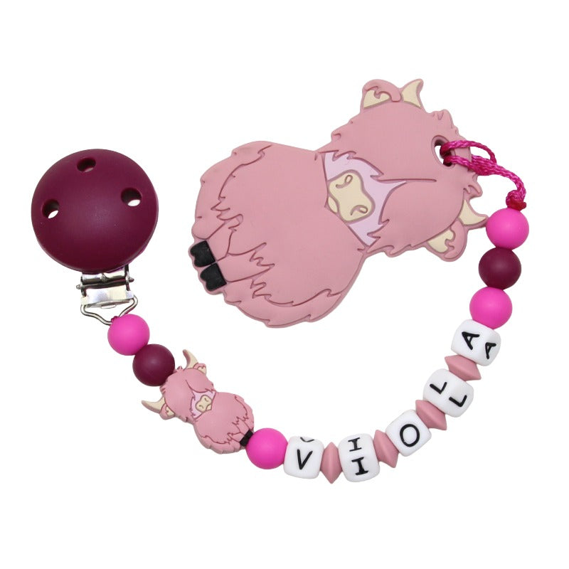 Nuggikette Silikon mit Name und Anhänger Highlandkuh rotwein:blush