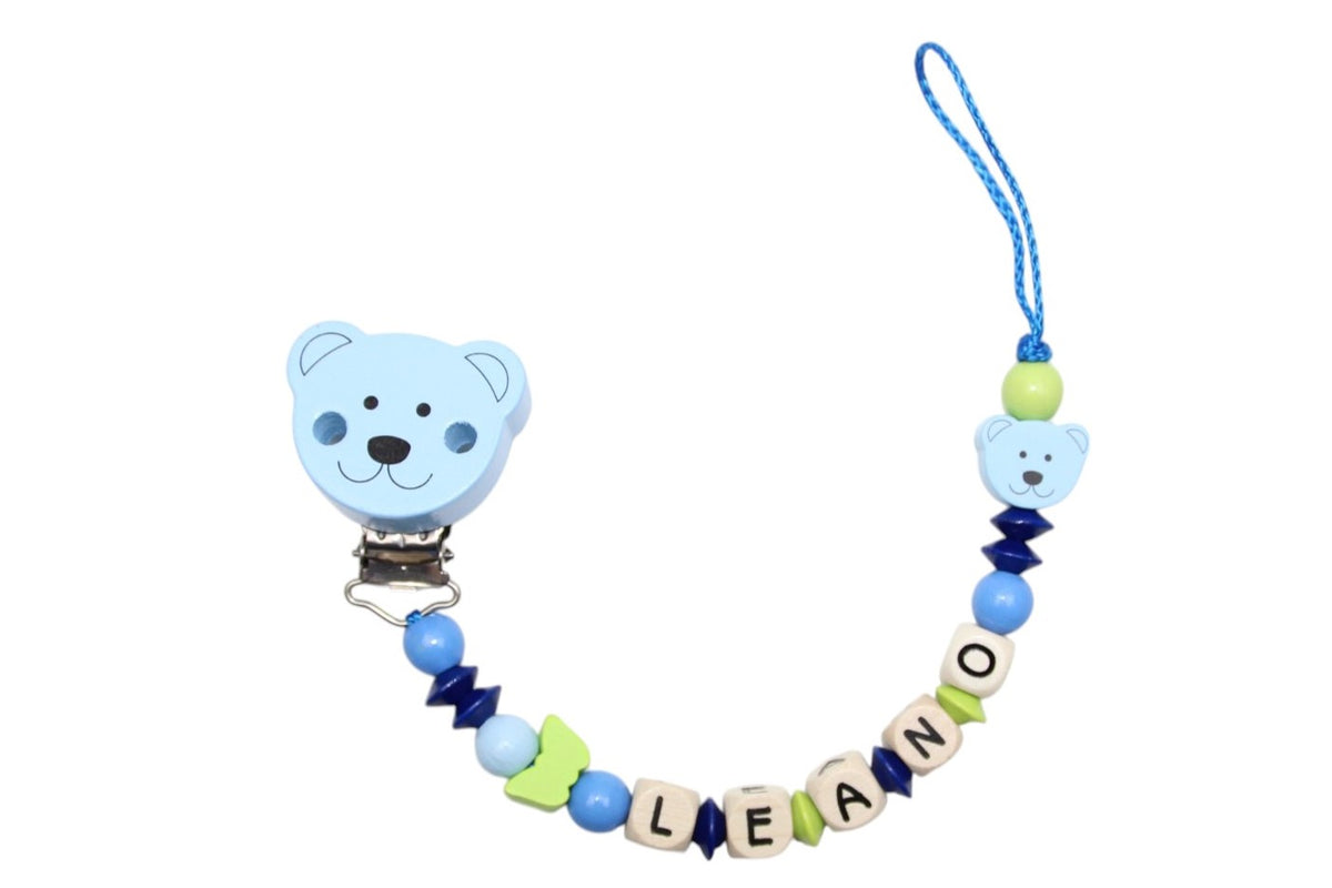 Nuggikette mit Name Bärchenclip pastellblau