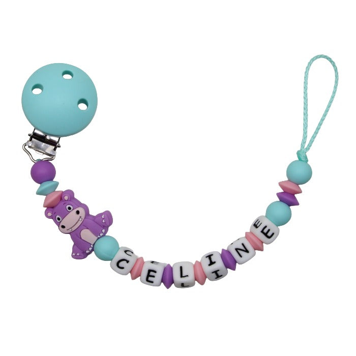 Nuggikette Silicone avec nom étoile pastel jaune: rose foncé
