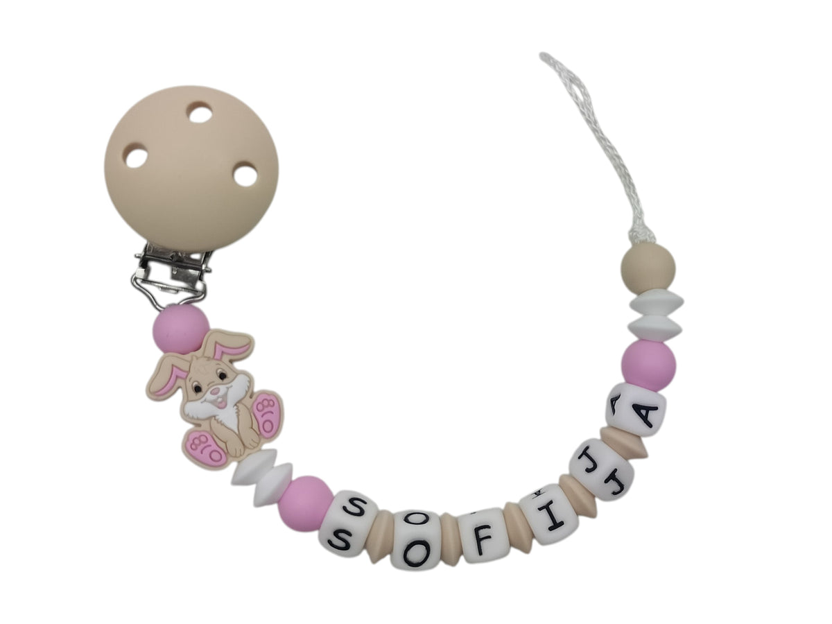 Nuggikette Silicone avec nom Bunny Beige: Zartrosa