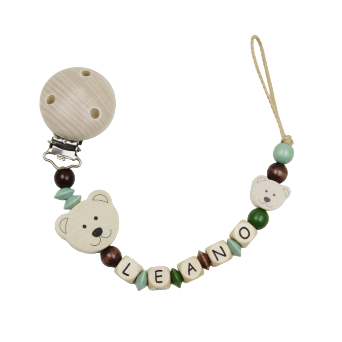 Nuggikette avec nom Bear Antique Brown: Lindgrün