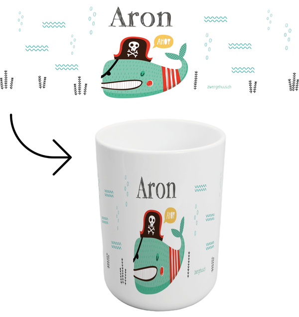 Toothbrush mug pirate fish - Zwergehuus Babygeschenke GmbH