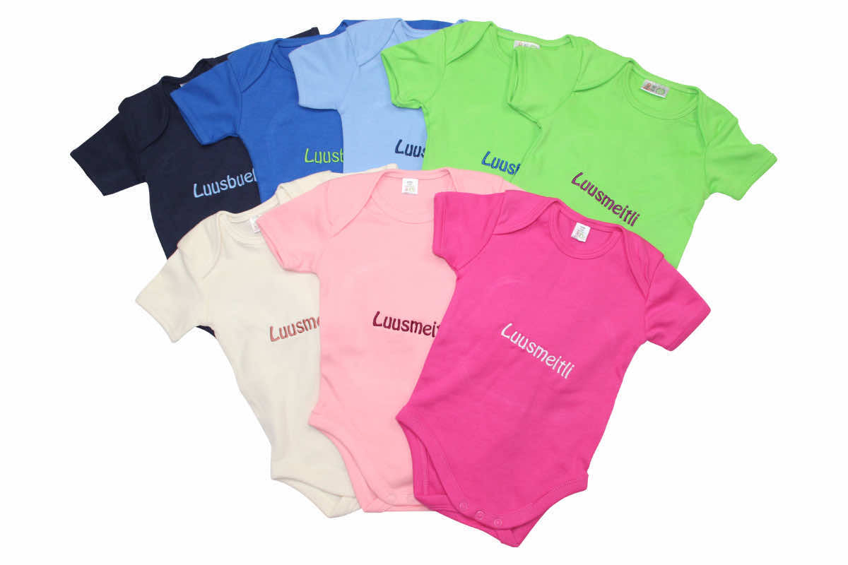 Short-sleeved baby bodysuit embroidered with name