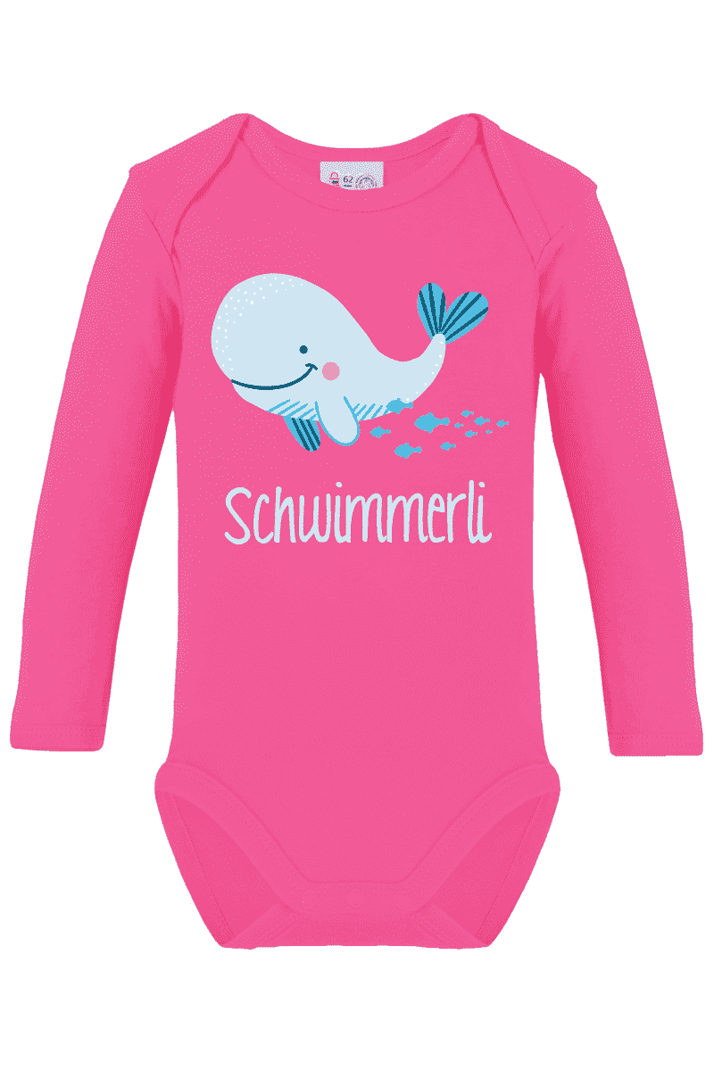 Long-sleeved bodysuit printed with name and whale