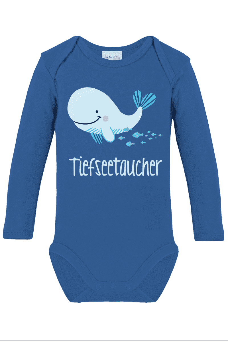 Long-sleeved bodysuit printed with name and whale