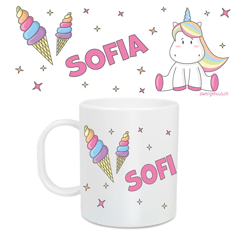 Kindertasse gross Einhorn pink