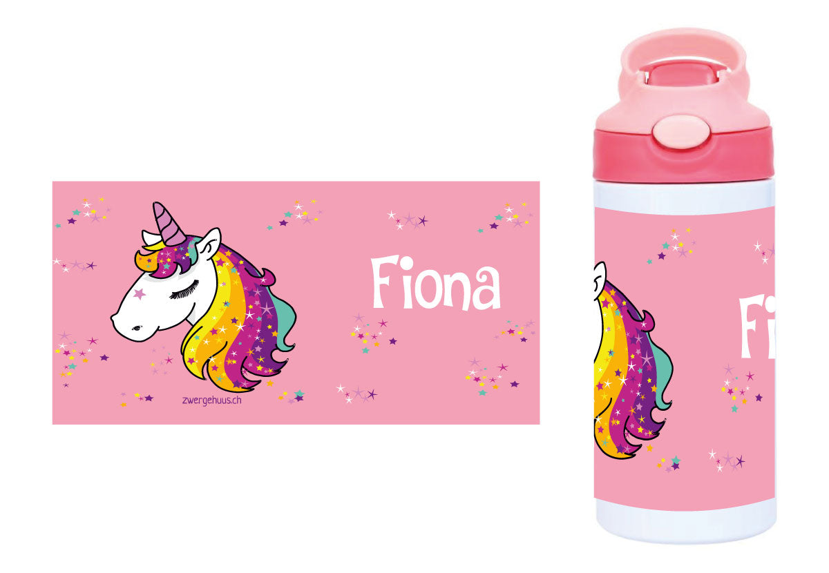 Drinking bottle with click closure unicorn head star