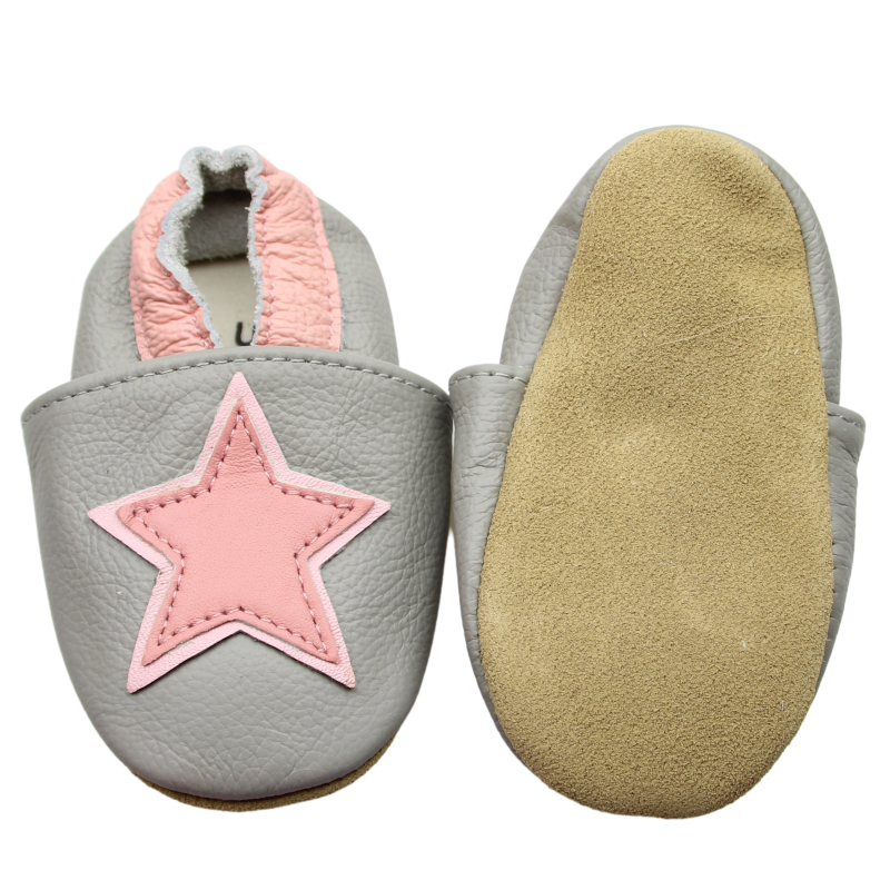 Leather finch 6-12 mt. star pink:gray