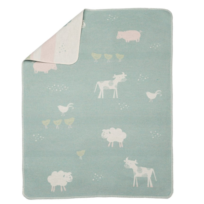 Baby blanket farm animals mint