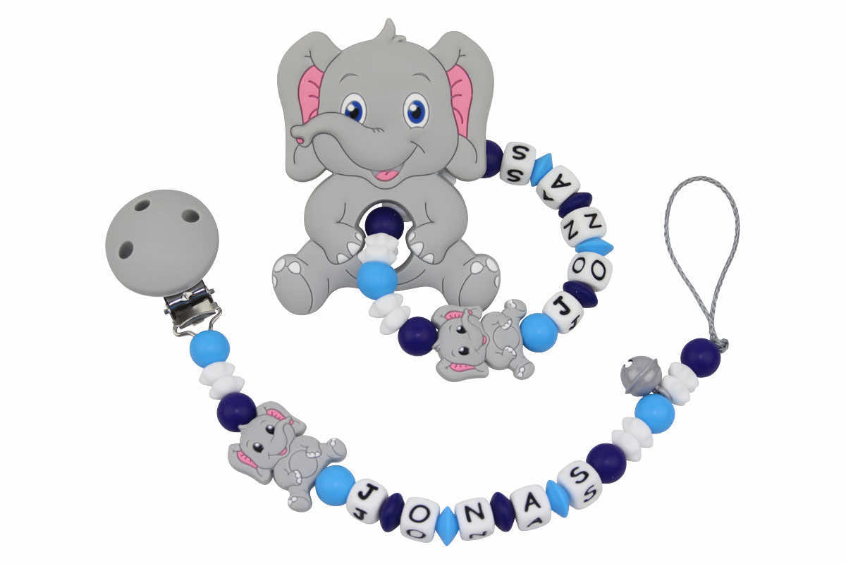 SILIKON Set cadeau éléphant bleu clair:gris