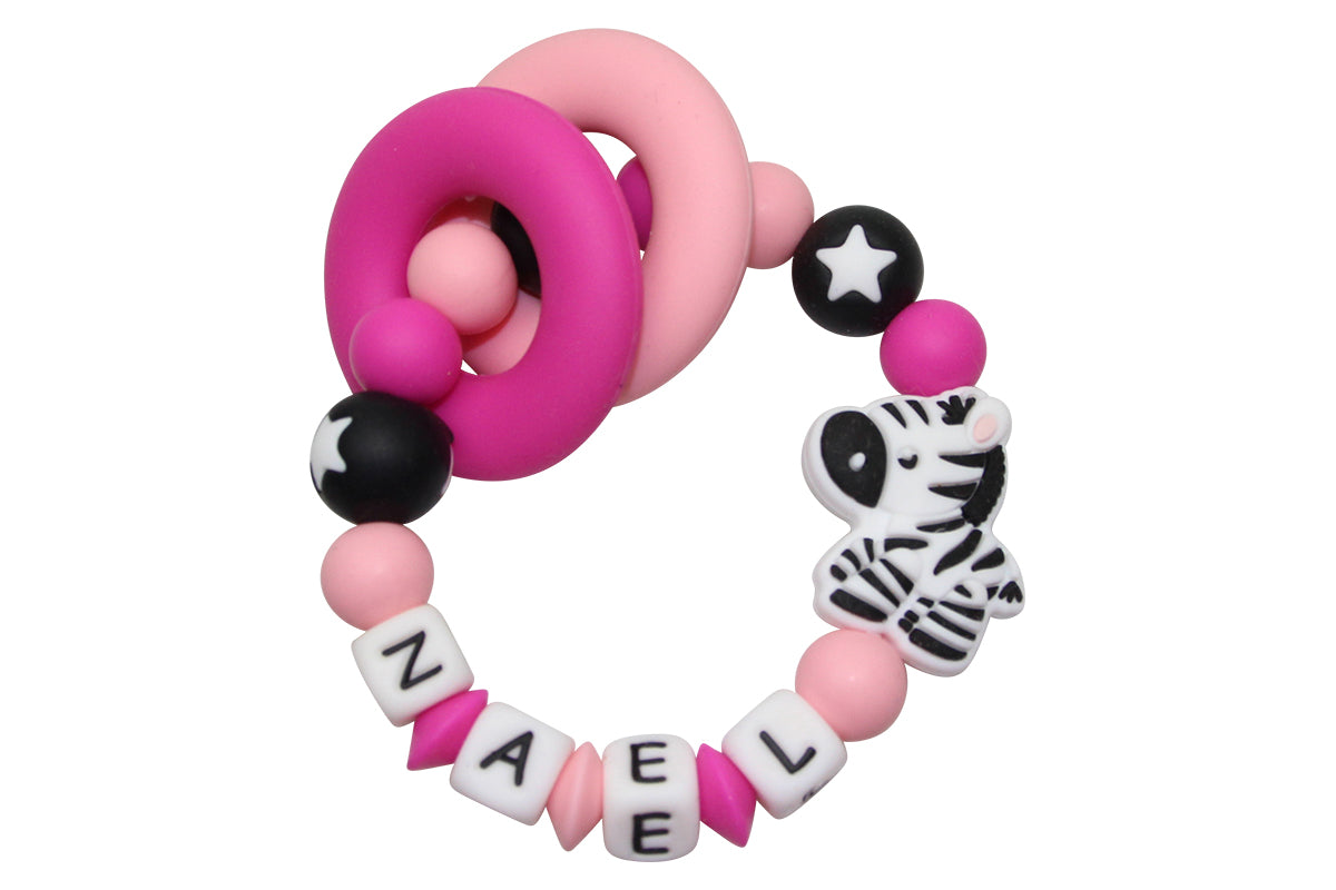 Zebra bite toy dark pink