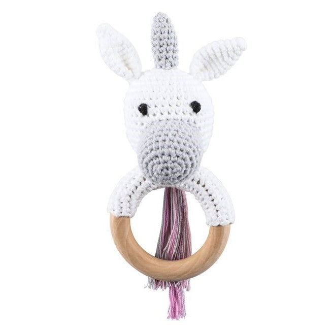 Large rattle with wooden ring and unicorn