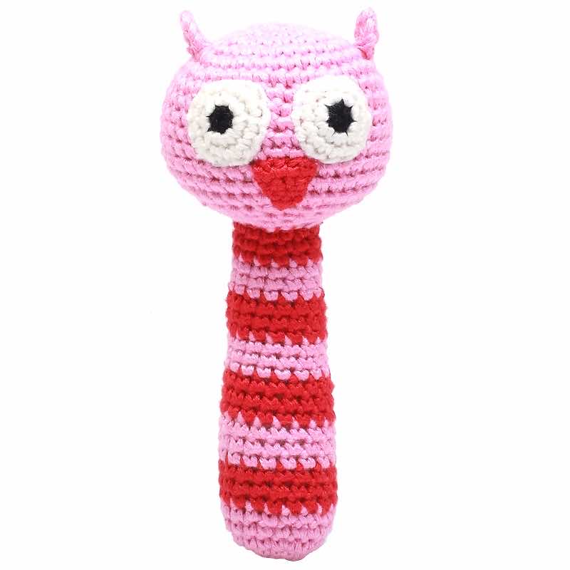 Crochet rattle owl soft pink