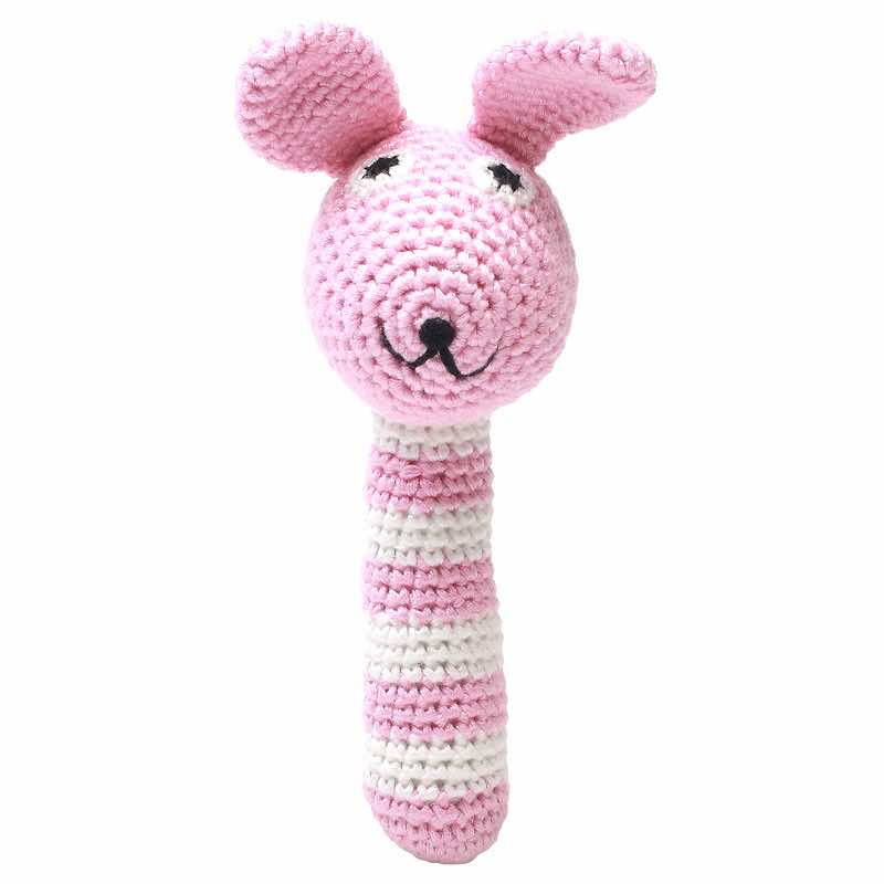 Crochet rattle rabbit baby pink