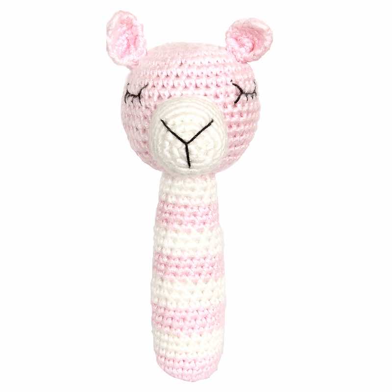 Crochet rattle llama baby pink