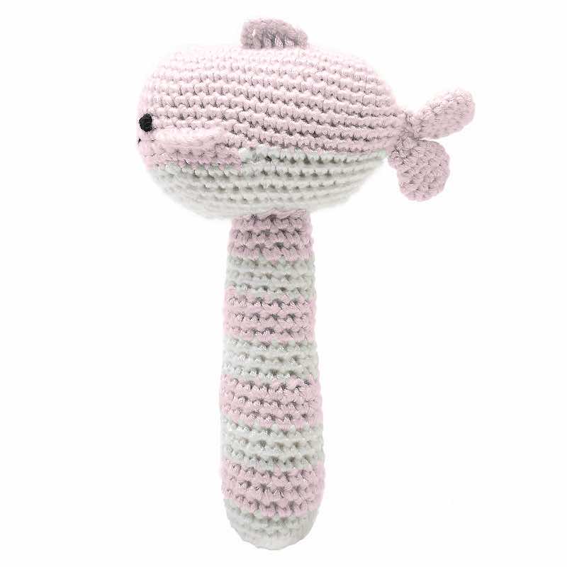 Crochet rattle whale baby pink