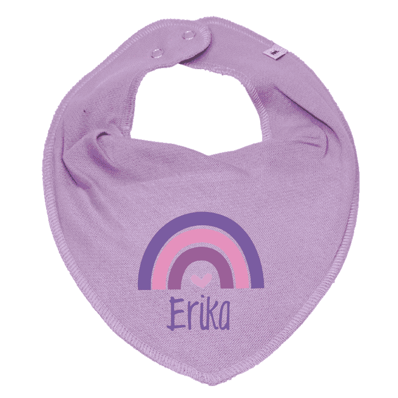 Triangular scarf printed with name and rainbow purple
