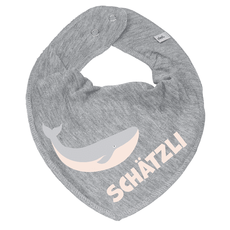 Triangular scarf printed with name and whale