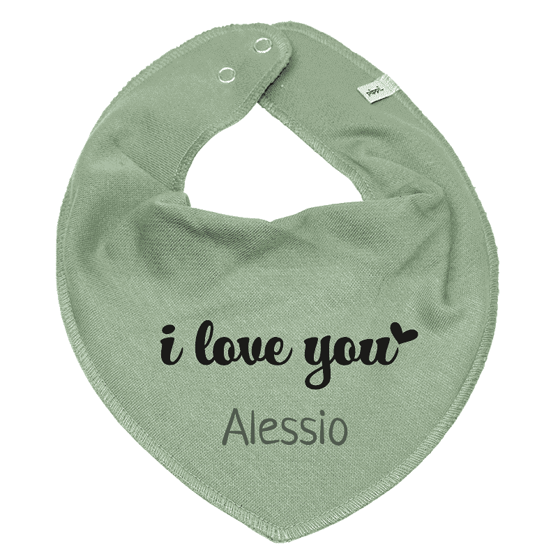 Triangular scarf printed with name and I Love You