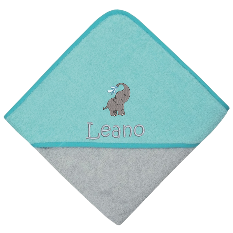 Hooded bath towel embroidered with motif and name
