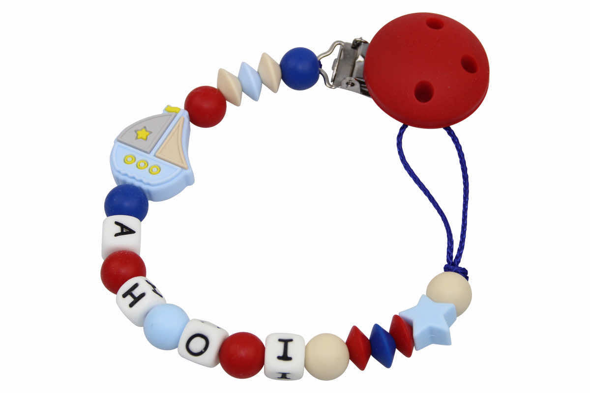 Silicone pacifier chain with name sailing ship