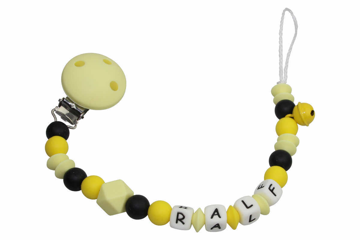 Silicone pacifier chain with name pastel yellow:yellow